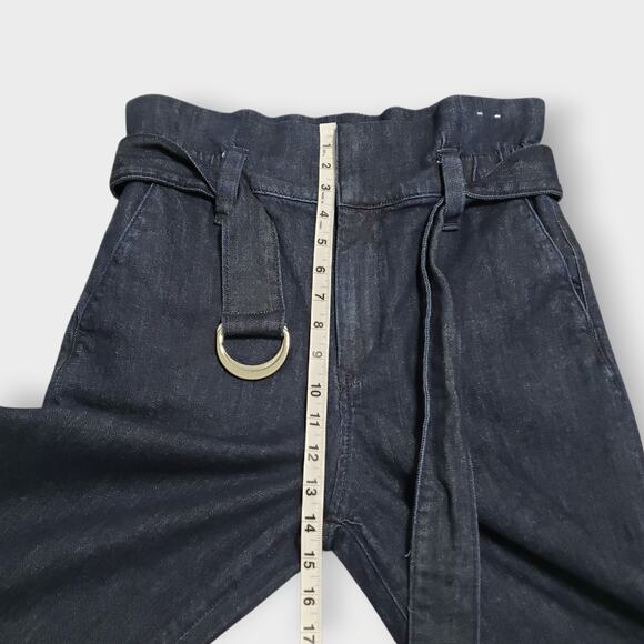 Express Paperbag Cropped Wide Leg Super High Rise Jeans Sz 6 Belted Dark Wash - Picture 12 of 15